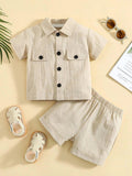 Baby Khaki Shirt And Shorts Set