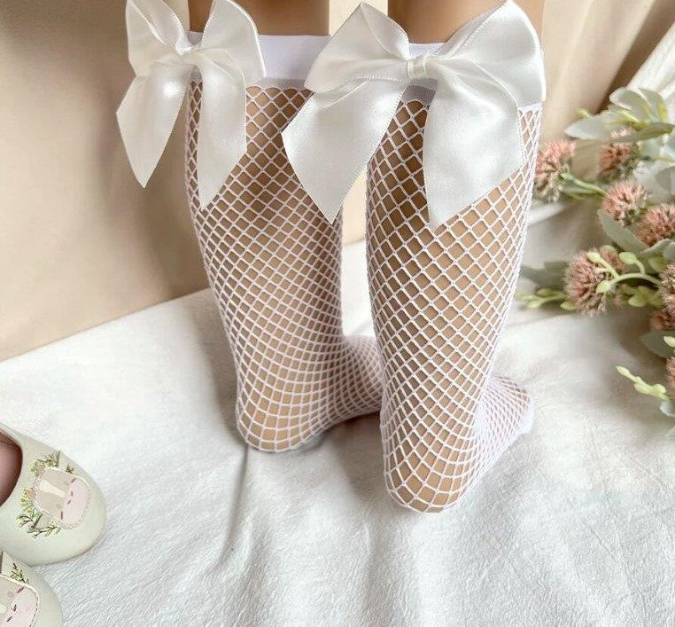 Baby Bow Net Socks White 0-6 Months