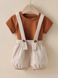 Baby Tee And Suspender Shorts Set