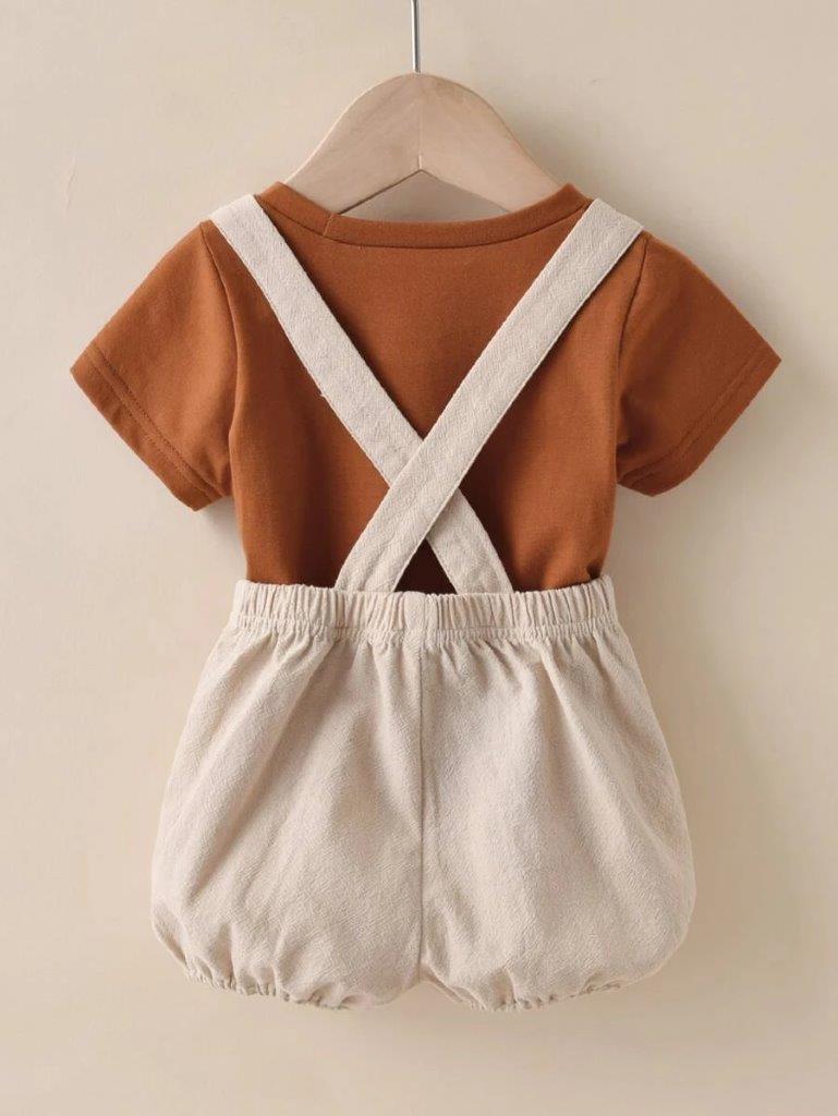 Baby Tee And Suspender Shorts Set