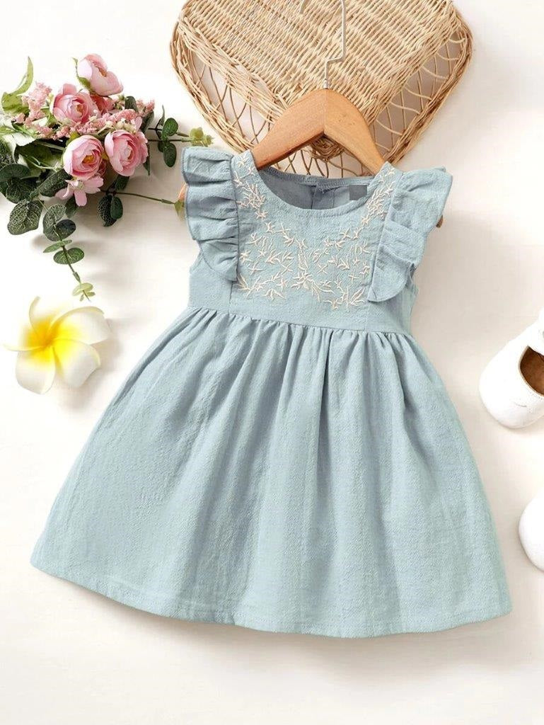 Baby Dusty Blue Embroidery Ruffle Dress