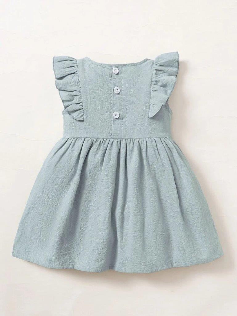 Baby Dusty Blue Embroidery Ruffle Dress