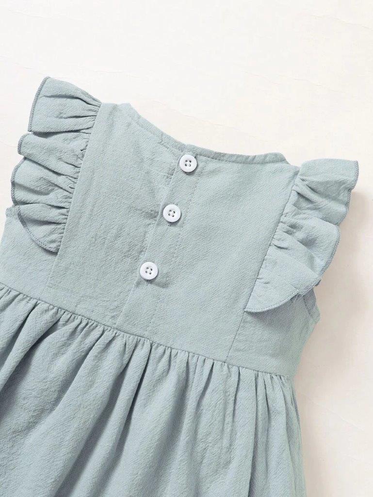 Baby Dusty Blue Embroidery Ruffle Dress