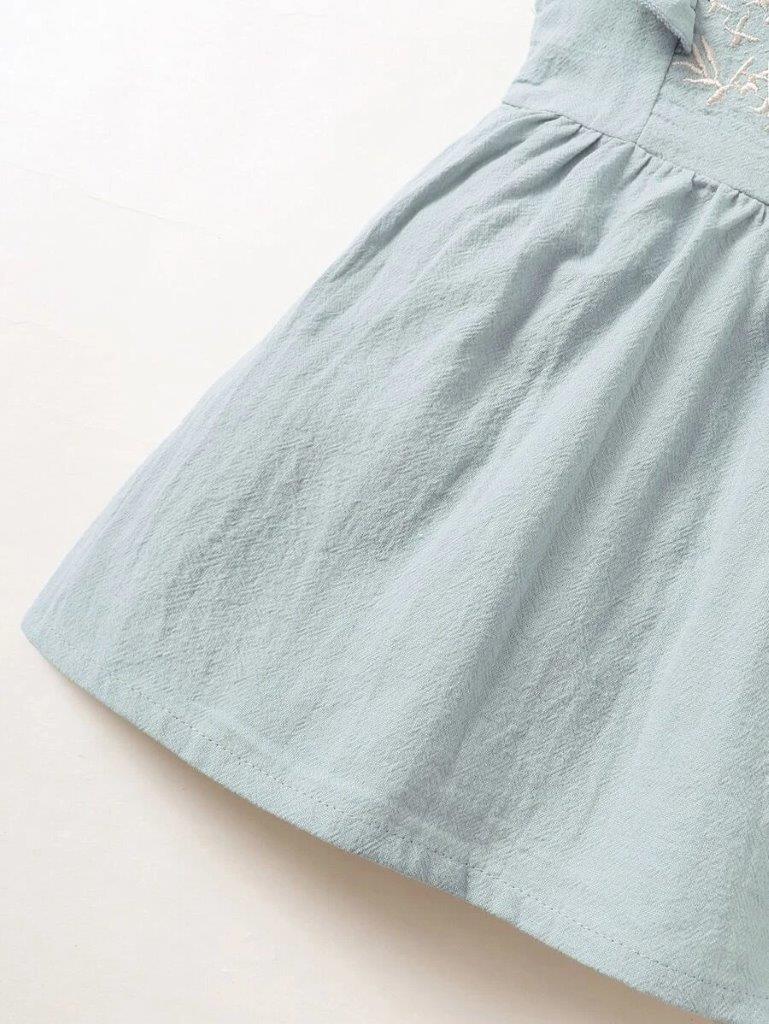 Baby Dusty Blue Embroidery Ruffle Dress
