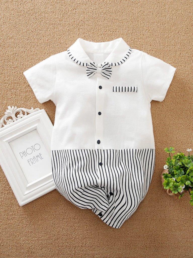 Striped Bow Tie Baby Grow