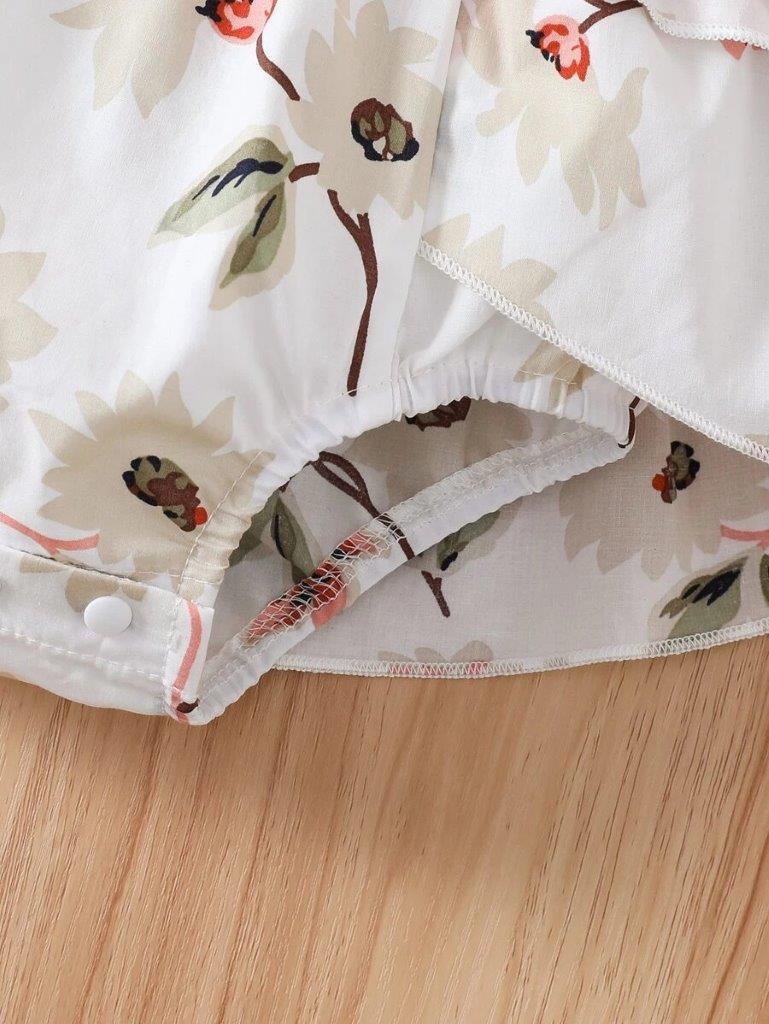 Baby Double Bow Flower Pattern Bodysuit Dress Set