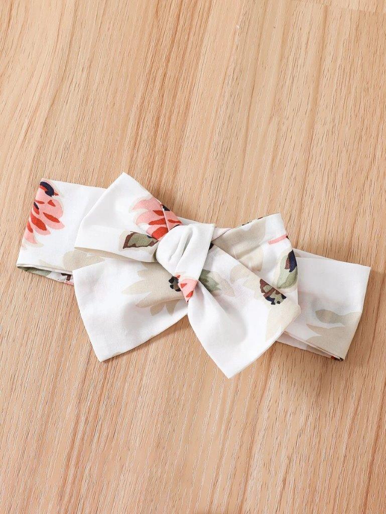 Baby Double Bow Flower Pattern Bodysuit Dress Set