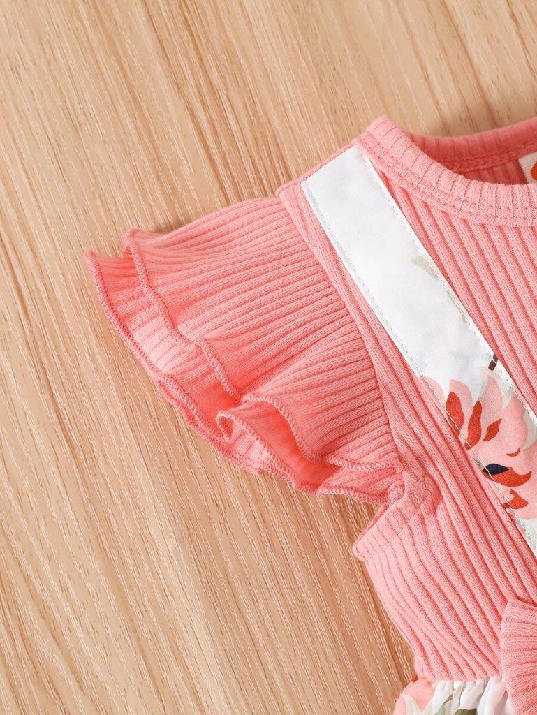 Baby Double Bow Flower Pattern Bodysuit Dress Set