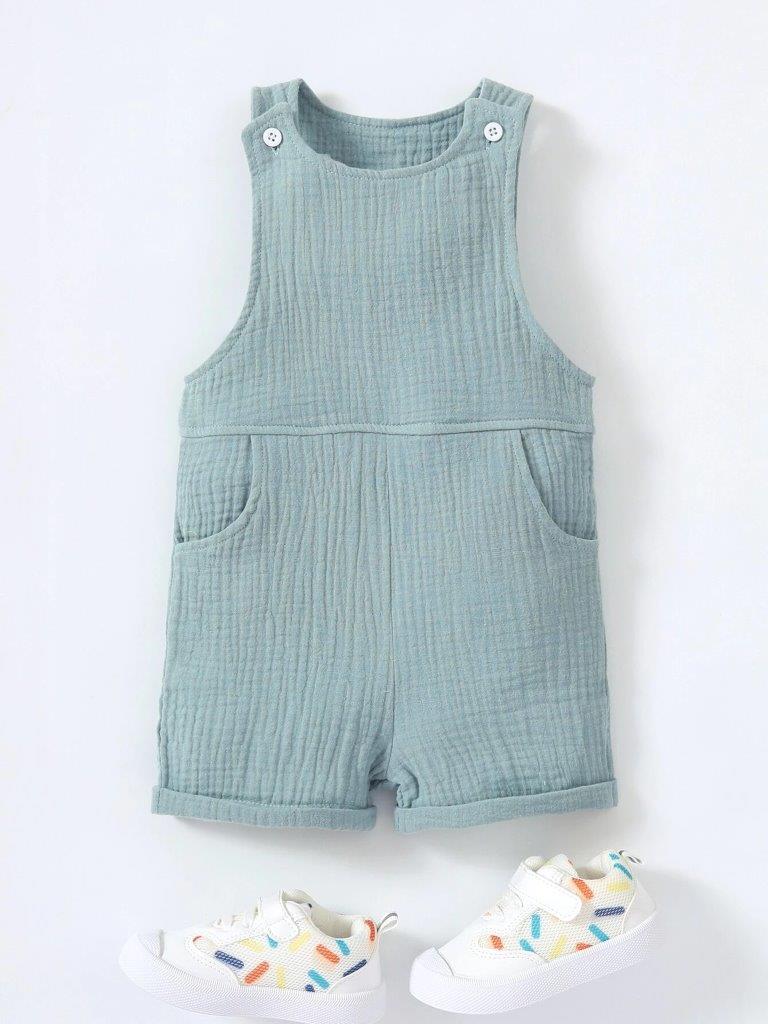 100% Cotton Crepe Pocket Romper Mint Green