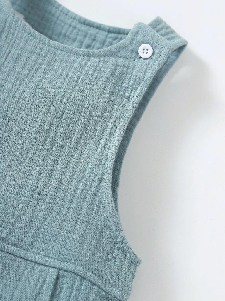 100% Cotton Crepe Pocket Romper Mint Green
