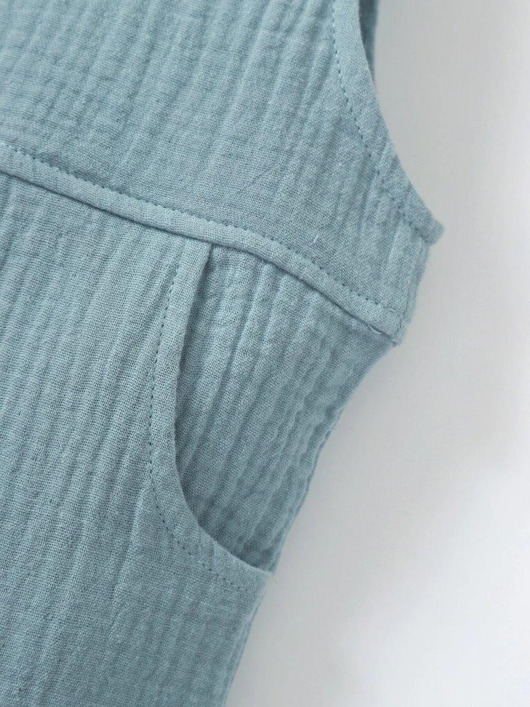 100% Cotton Crepe Pocket Romper Mint Green