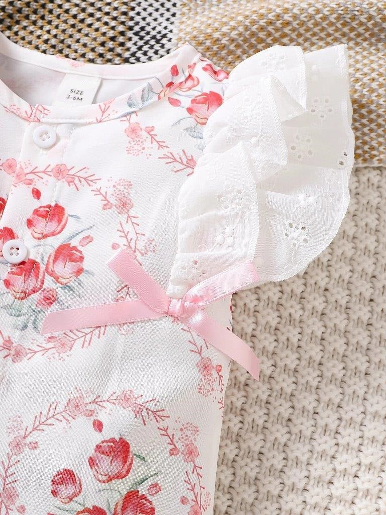 Baby Floral Print Romper With Headband