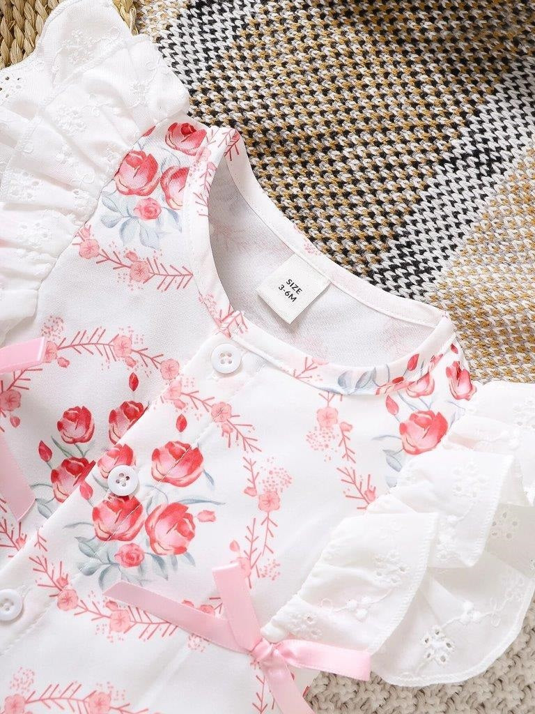 Baby Floral Print Romper With Headband