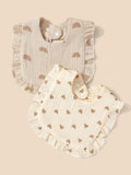 100% Cotton Stylish Ruffle Trim Bibs 2 Piece Rainbow