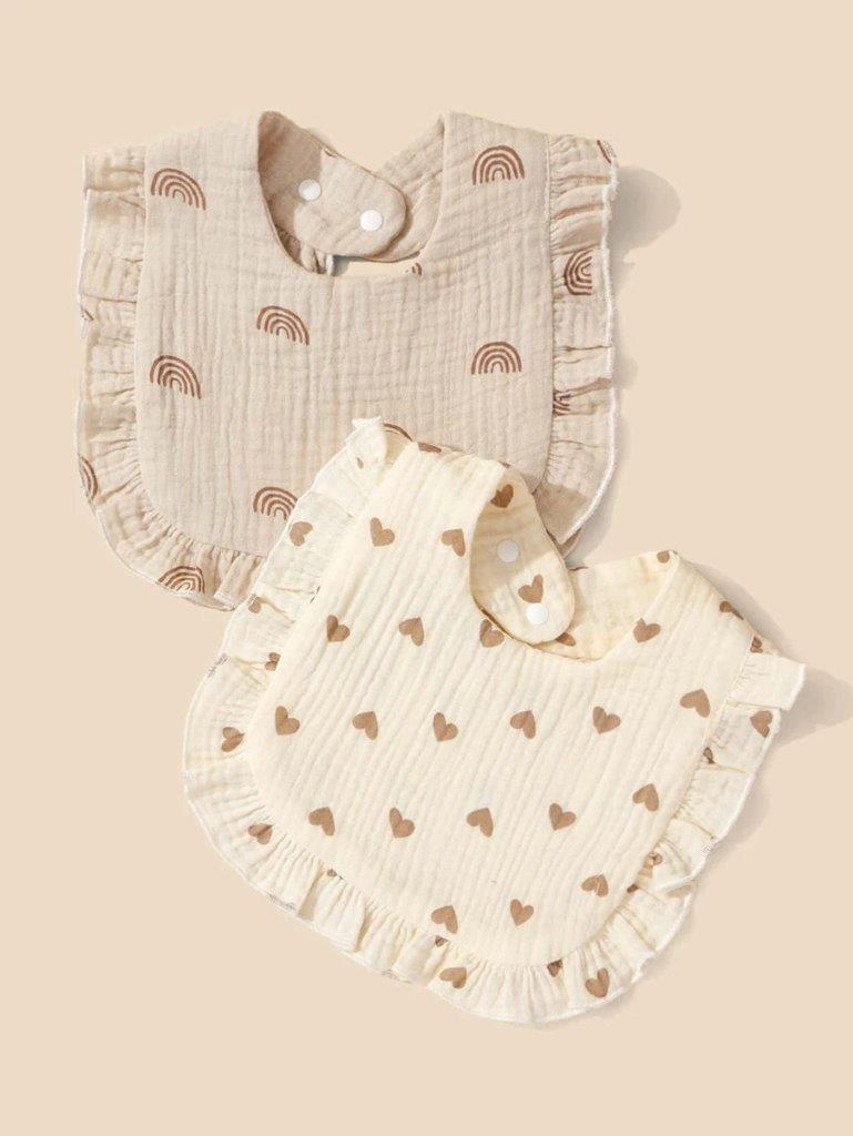 100% Cotton Stylish Ruffle Trim Bibs 2 Piece Rainbow