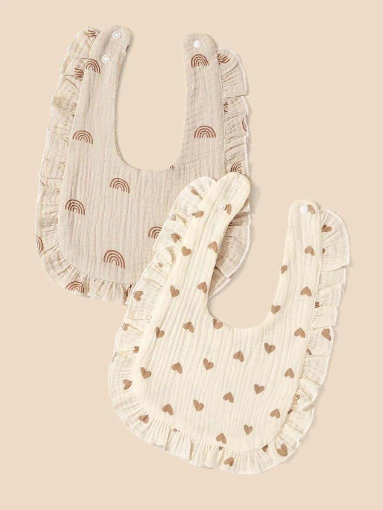 100% Cotton Stylish Ruffle Trim Bibs 2 Piece Rainbow