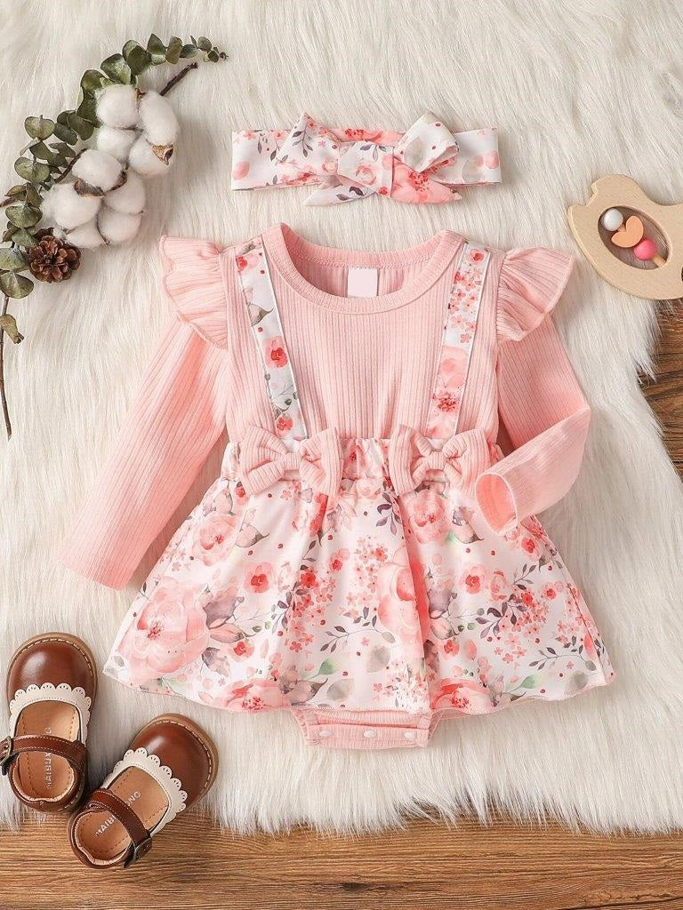 Baby Floral Bodysuit Dress With Headband