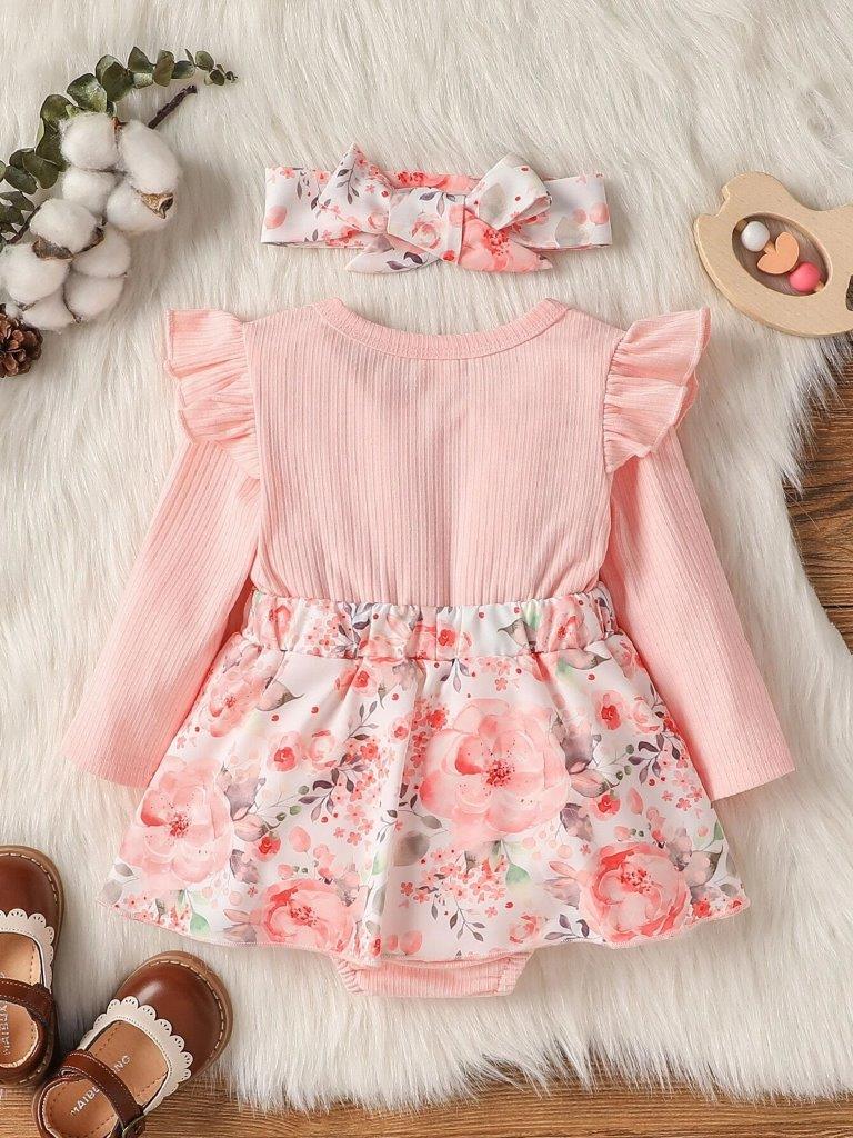 Baby Floral Bodysuit Dress With Headband