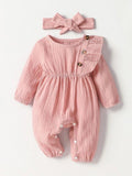 Baby Button Ruffle Trim Romper Dusty Pink