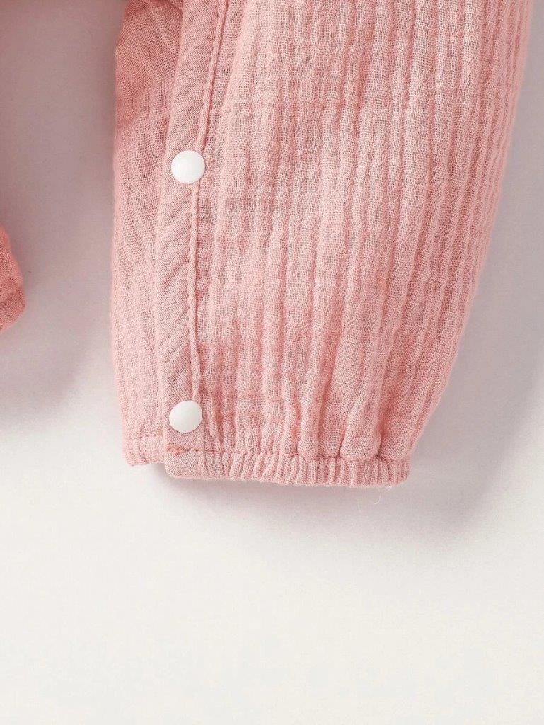 Baby Button Ruffle Trim Romper Dusty Pink
