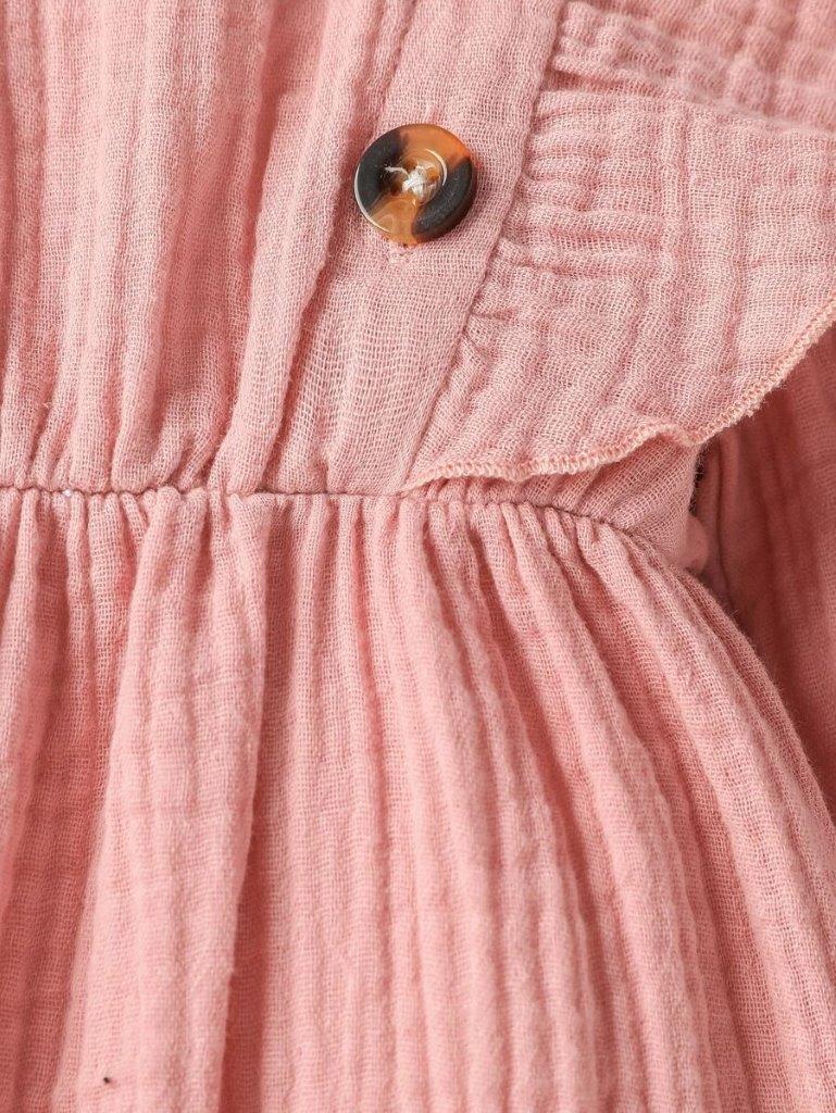 Baby Button Ruffle Trim Romper Dusty Pink