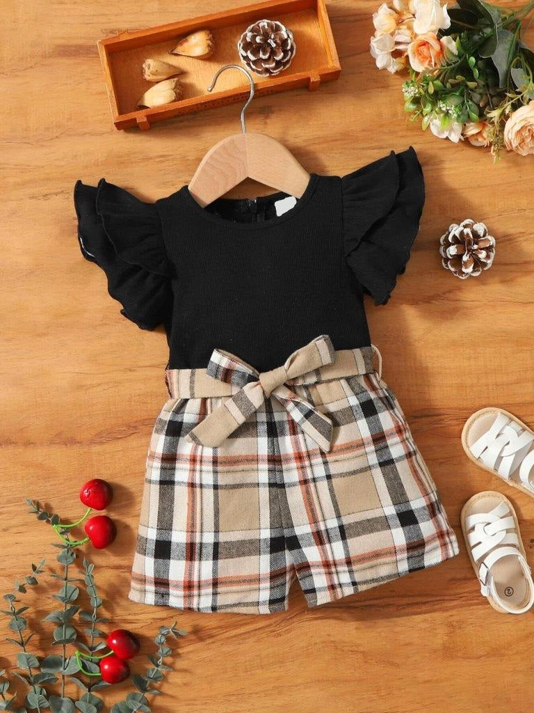 Baby Plaid Belted Romper