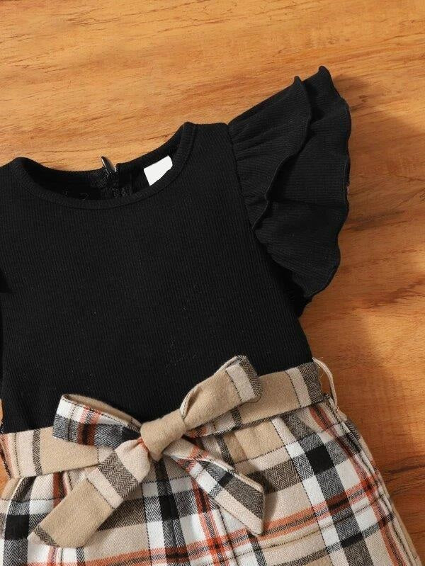 Baby Plaid Belted Romper