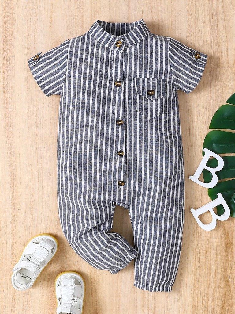 Baby Stripe Pocket Jumpsuit Grey