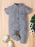 Baby Stripe Pocket Jumpsuit Grey