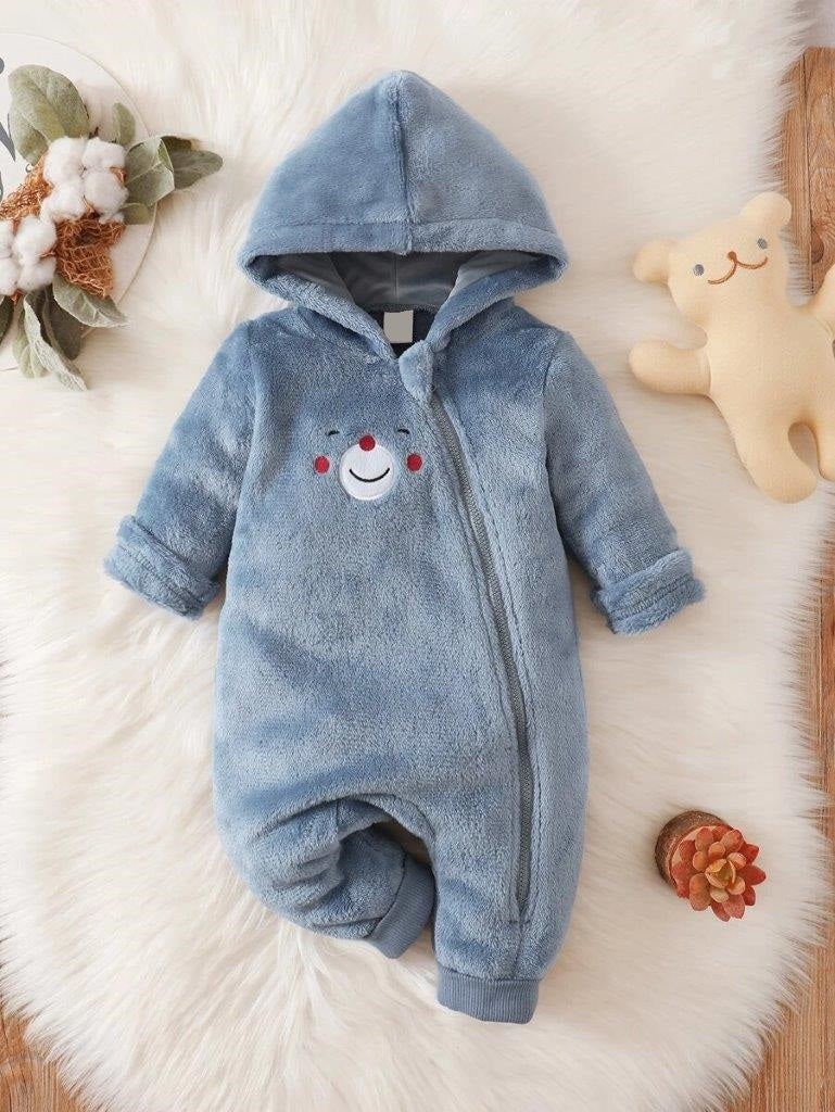Baby Dusty Blue Hooded Jumpsuit