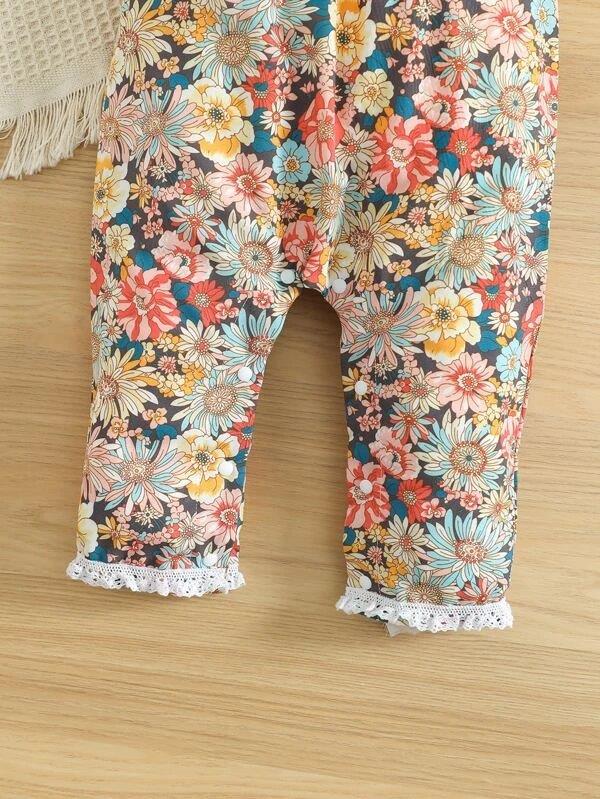 Lace Flower Ruffle Trim Romper