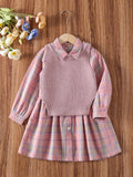 Toddler Girls Hem Vest And Plaid Shirt Dress