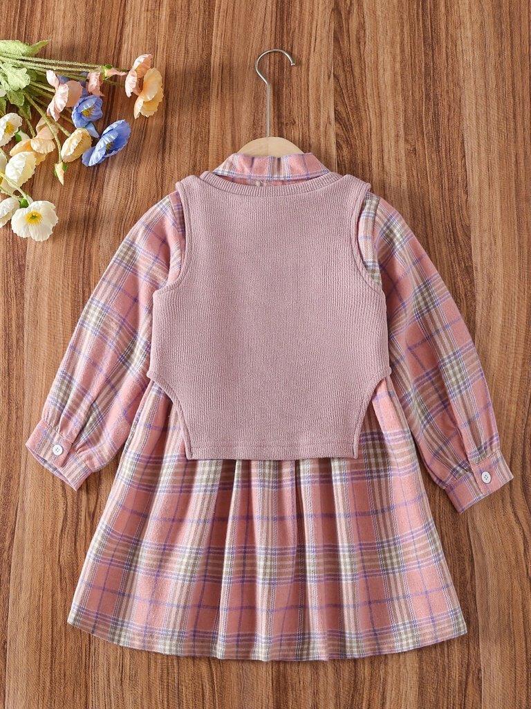 Toddler Girls Hem Vest And Plaid Shirt Dress