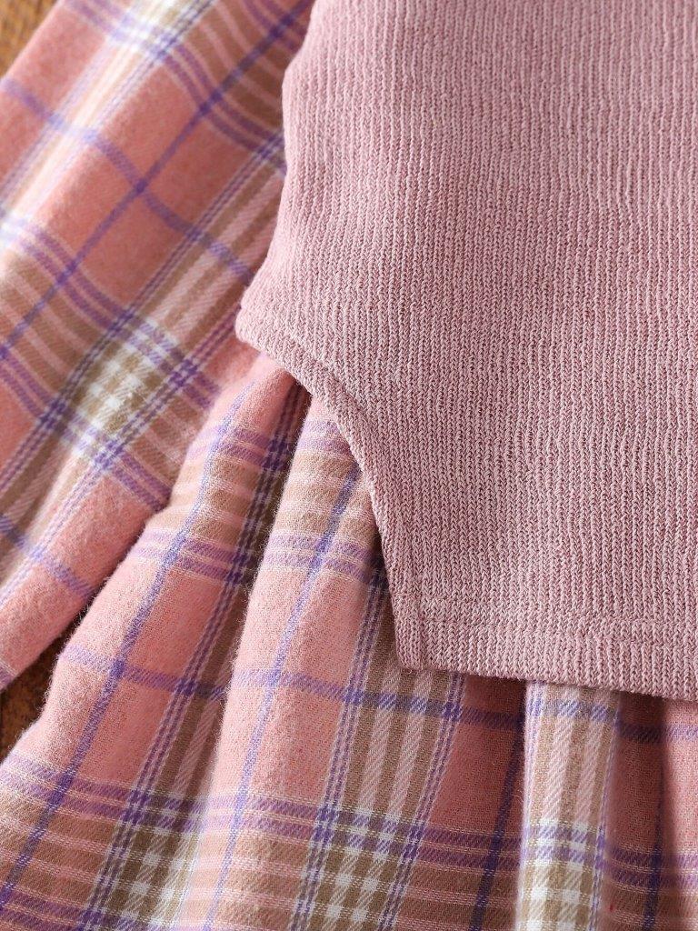 Toddler Girls Hem Vest And Plaid Shirt Dress