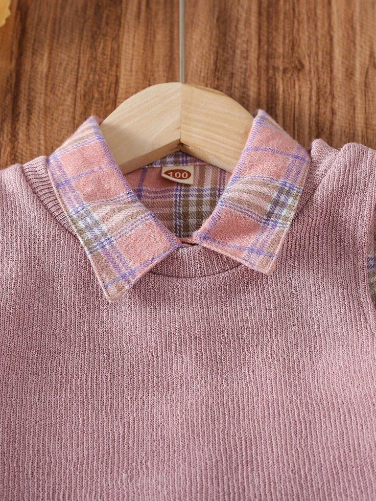 Toddler Girls Hem Vest And Plaid Shirt Dress