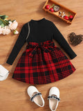 Baby Red And Black Plaid Belted Dress