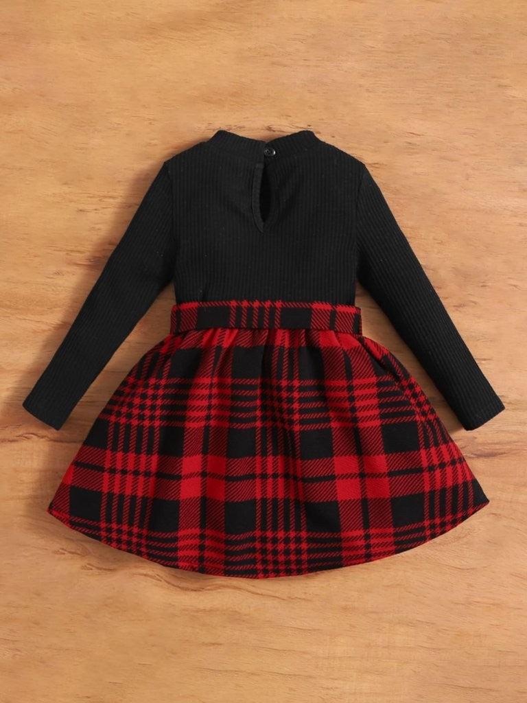Baby Red And Black Plaid Belted Dress