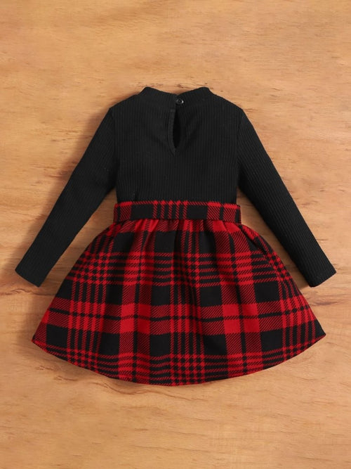 Baby Red And Black Plaid Belted Dress