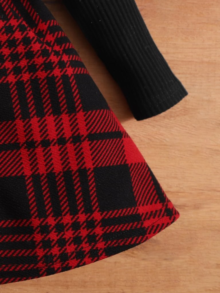 Baby Red And Black Plaid Belted Dress