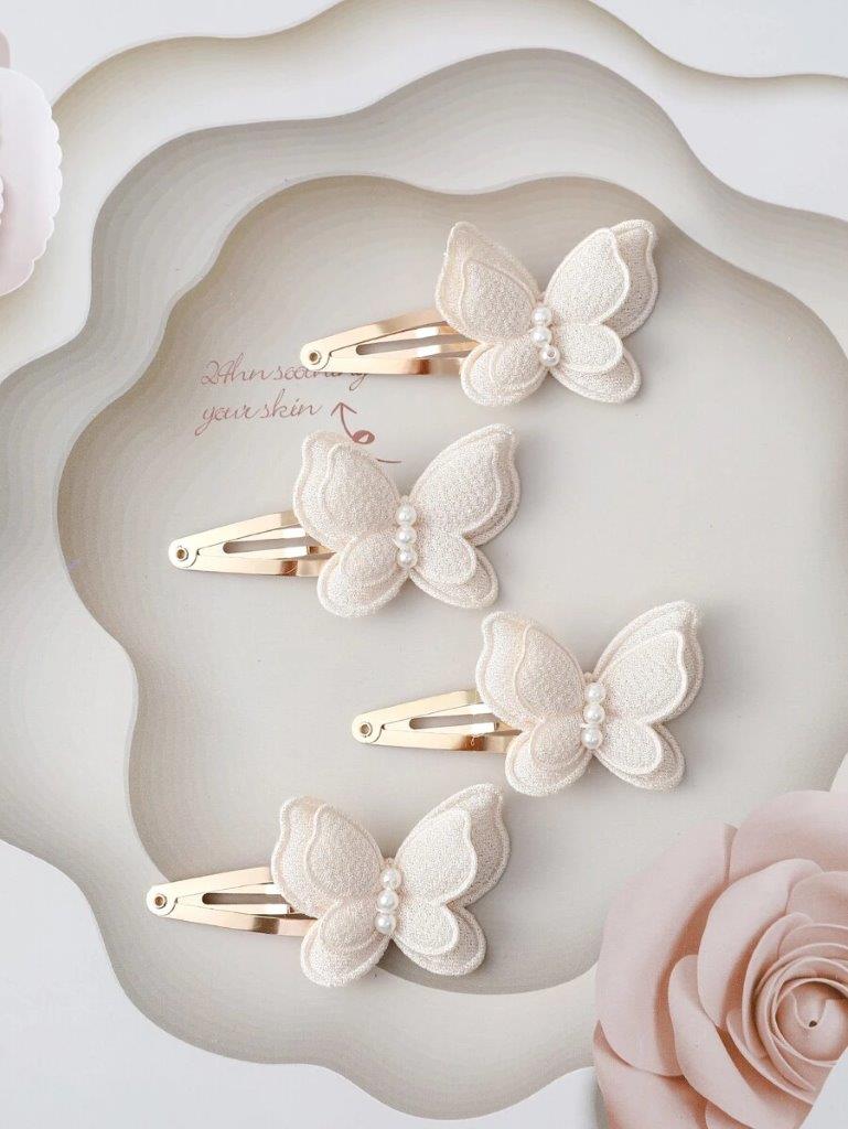 4 Piece Apricot Butterfly Hair Clips