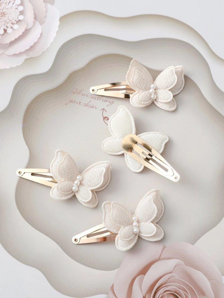 4 Piece Apricot Butterfly Hair Clips