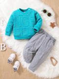 Baby Letter Pullover And Pants Set Aqua