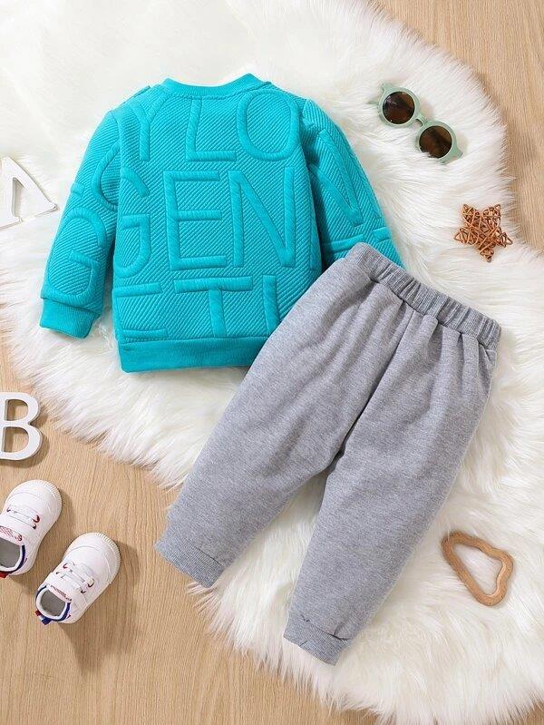 Baby Letter Pullover And Pants Set Aqua