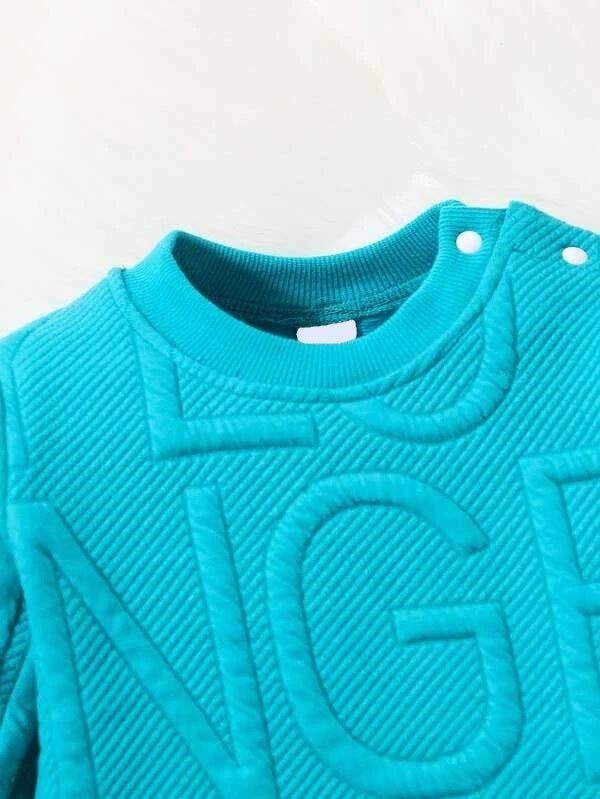 Baby Letter Pullover And Pants Set Aqua