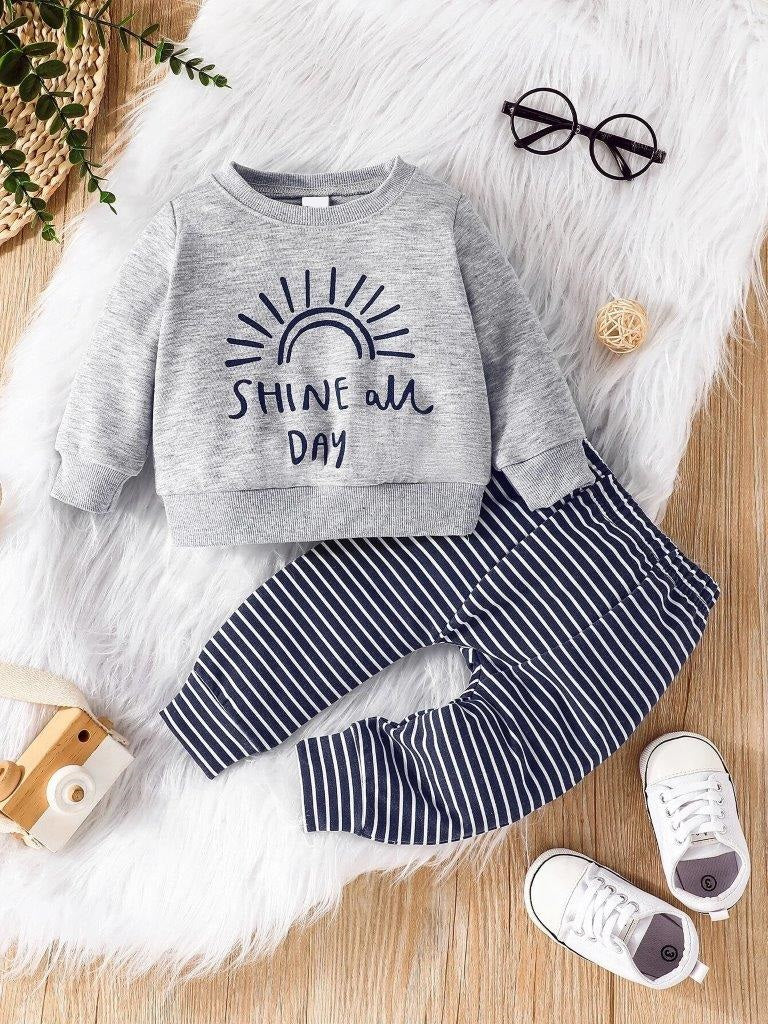 Baby Slogan Pullover And Pants Set