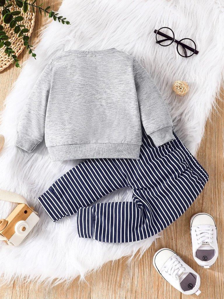 Baby Slogan Pullover And Pants Set