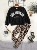 Toddler Girls Slogan Leopard Pullover And Pants