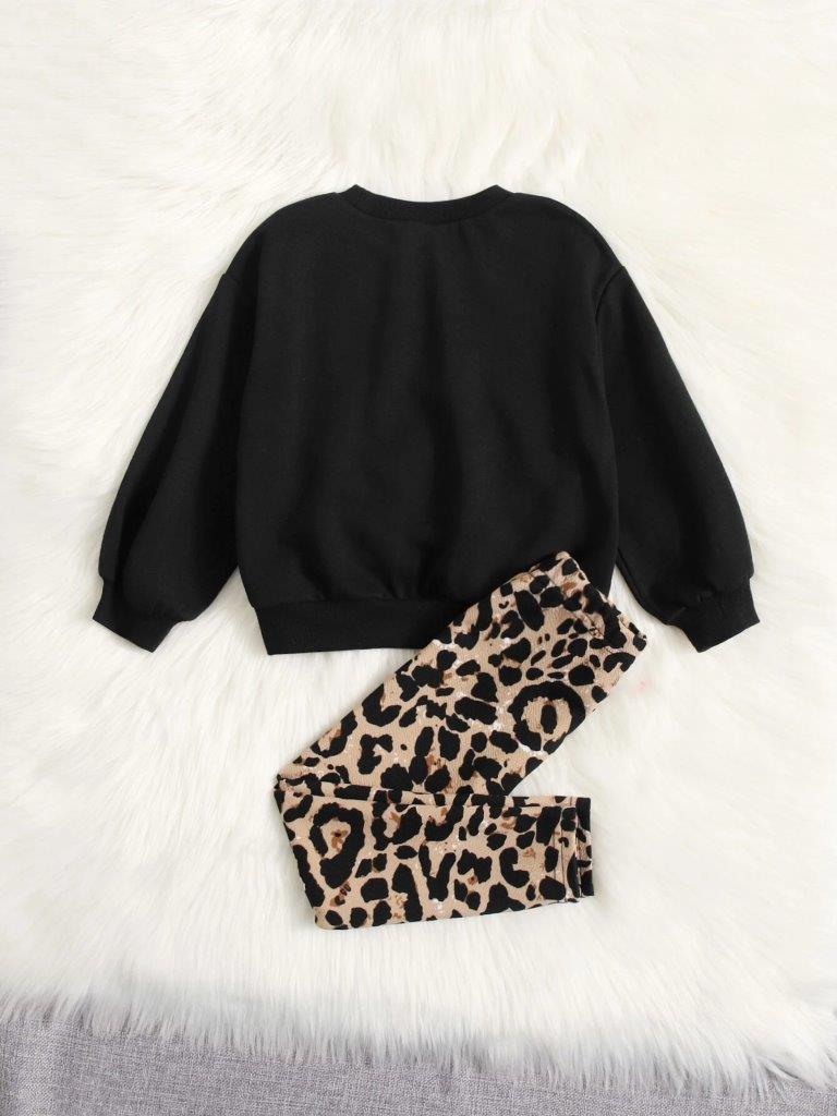 Toddler Girls Slogan Leopard Pullover And Pants