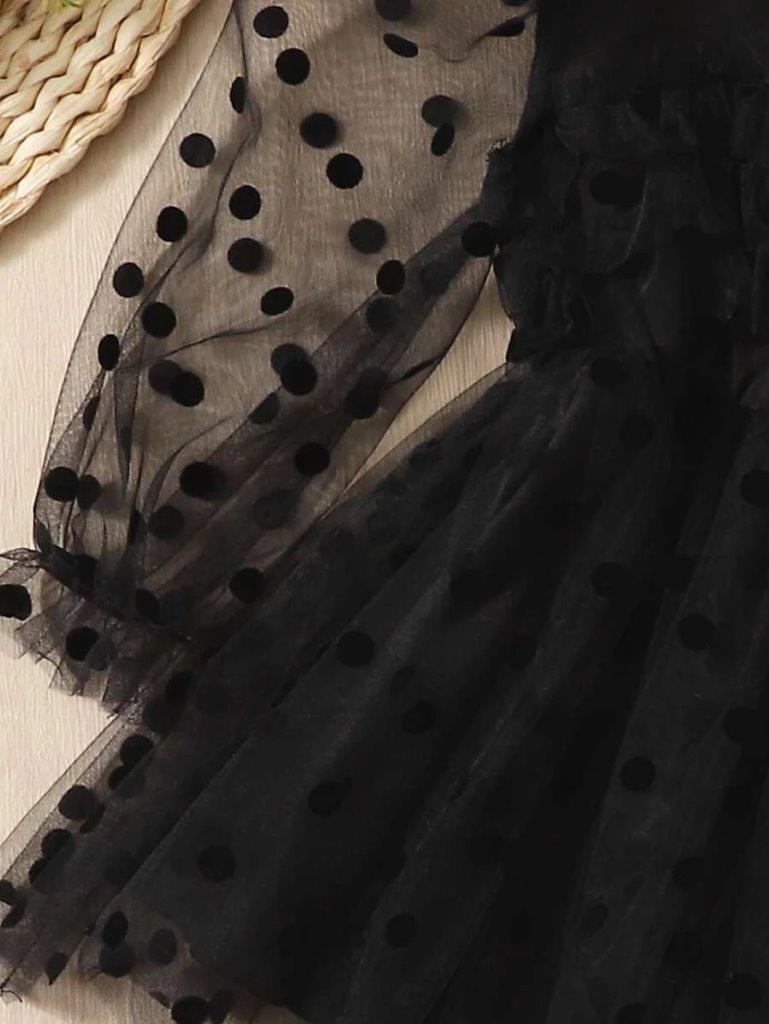 Baby Black Polka Dot Flounce Dress