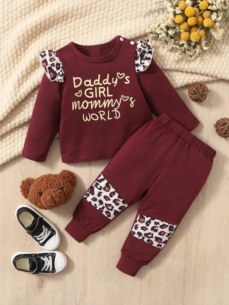 Baby Leopard And Slogan Tee And Pants Set